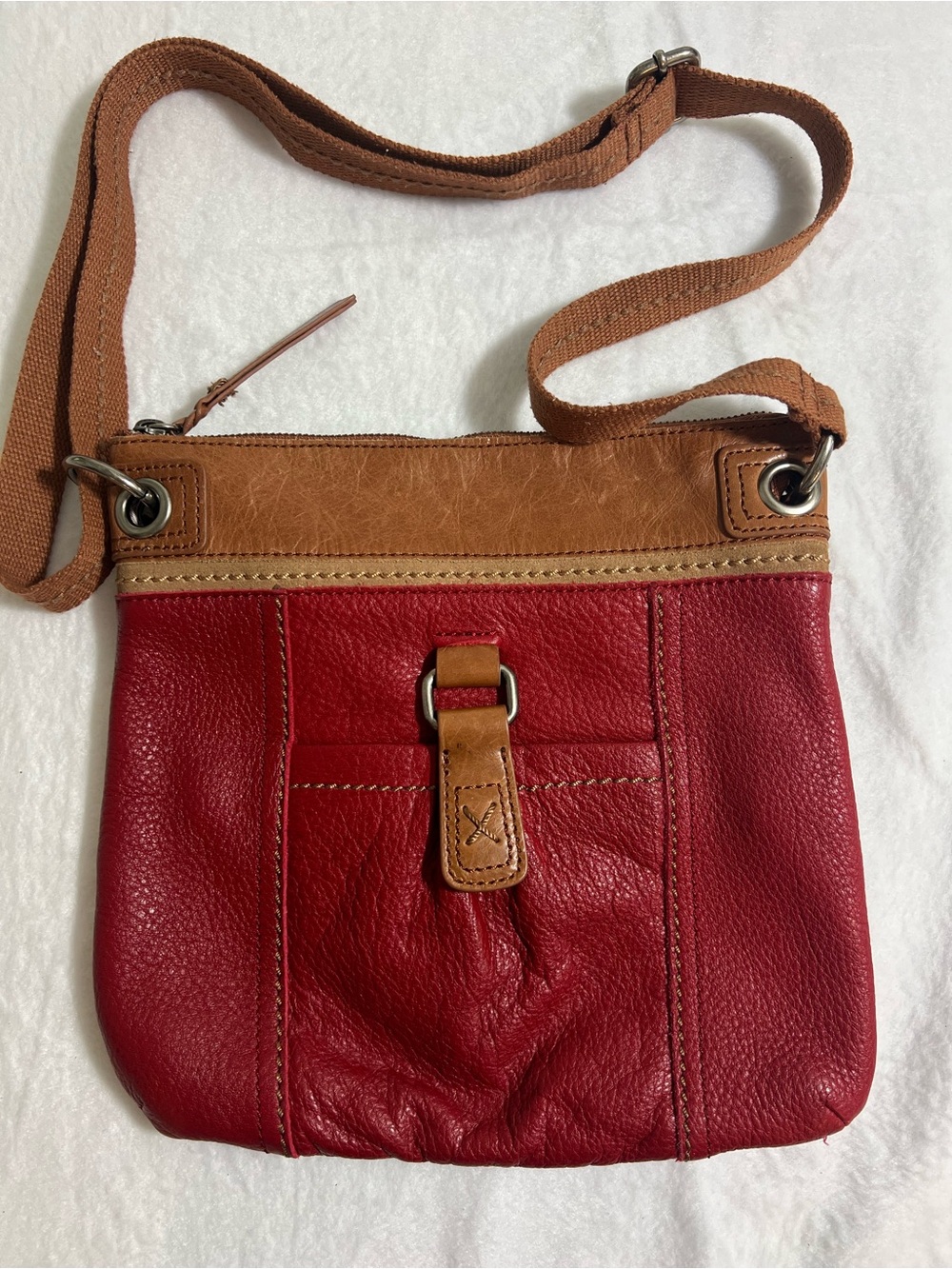 The Sak Pebble Leather Crossbody Bag in Red and Tan